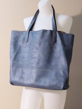 Sole Society Gray-Blue Vegan Leather Tote Bag w/Accessories Pouch O/S